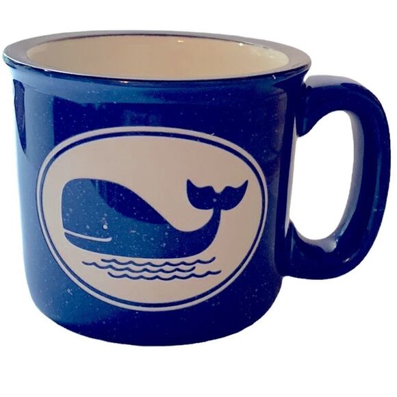 Cape Shore Mug Hand-Crafted Stoneware Blue & White Speckled Whale Stamped 12 oz. - Picture 2 of 5